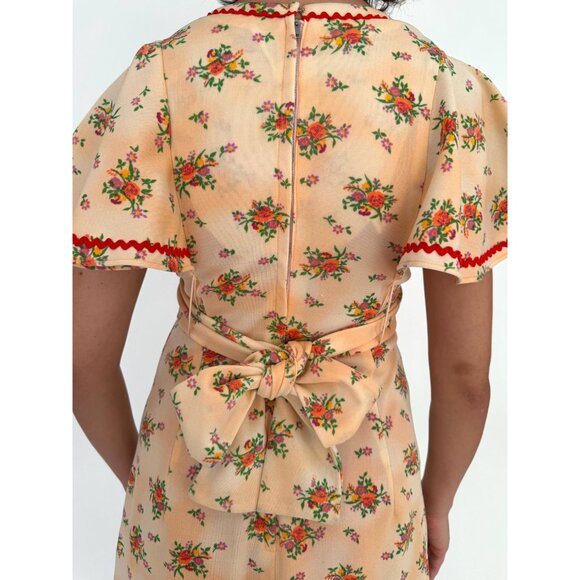 70s vintage handmade pink orange floral print cute coquette midi summer dress - Picture 6 of 9